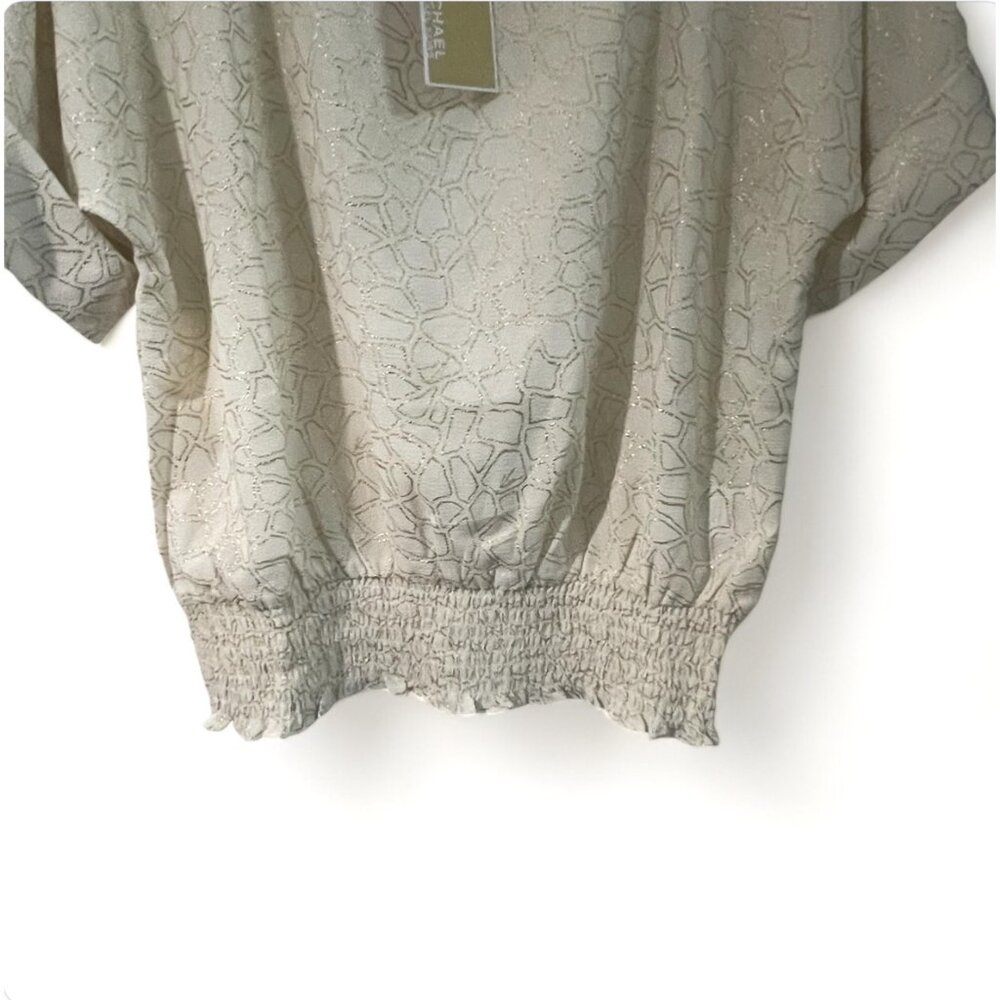 Michael Kors Womens Metallic Print Top With Ruched Hem & Button Detail, New - Picture 4 of 14